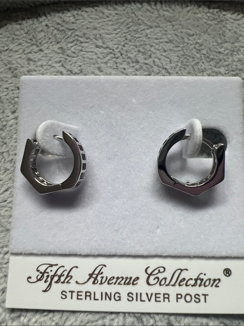 Fifth Avenue Collection Sterling Silver Hexagon Hoop Earrings - Silver